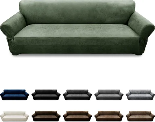 Vista 24 de Fundas para Sillón de 2 Piezas con Cojín en T, Fundas de Aspecto de Cuero para Sofá, Fundas para Sillas, Protector de Muebles Elástico, Funda