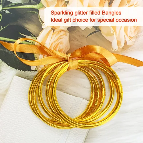 Vista 5 de YBMYCM Juego de 6 pulseras de gelatina con purpurina para mujer, pulseras de silicona rellenas de purpurina para niñas