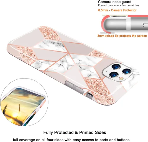 Vista 3 de Funda para iPhone 12 Mini, diseño de mármol con purpurina, delgada, a prueba de golpes, TPU suave de goma de silicona, compatible con iPhone 12 mini