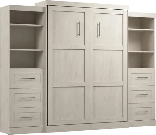 Vista 33 de Bestar Pur Queen Cama Murphy con gabinetes de almacenamiento de armario, marrón rústico de 115 pulgadas, arreglo para dormir que ahorra espacio