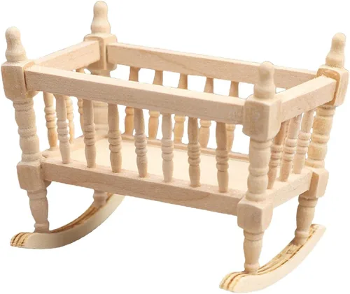 Vista 5 de Cuna de madera para muñecas de 1 a 12 escalas, modelo de casa, casa de muñecas en miniatura, cunas para casa de muñecas, moisés para jardín