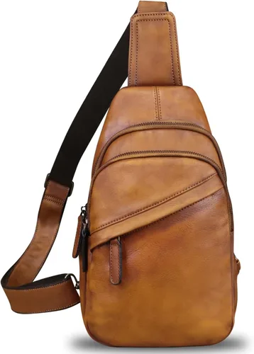 Vista 2 de Bolso de cuero genuino para hombres y mujeres, mochila de cuero vintage, bolso cruzado de hombro a la moda