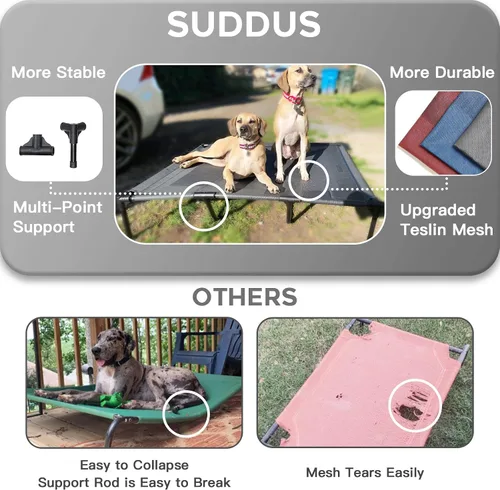 Vista 4 de suddus Cama elevada para perros medianos, cuna refrescante de doble soporte con malla Teslin, cama portátil impermeable para mascotas