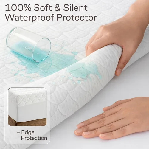 Vista 2 de Protector de colchón impermeable ultrasuave tamaño individual, bolsillo profundo de 6 a 21 pulgadas con protección de borde a prueba de fugas