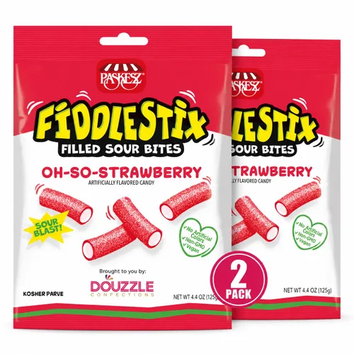 Vista 5 de DOUzzle Kosher, Fiddlestix - Caramelo de regaliz masticable Oh-So-Strawberry (4.4 onzas, 3 unidades) sin sabores ni colores artificiales, sin OMG