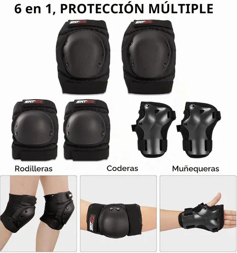 Vista 5 de SKT HP Equipo de protección para adultos, rodilleras, coderas, muñequeras para patinaje en línea, ciclismo, patinaje A: Negro
