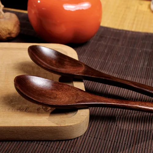 Vista 6 de 2 cucharas de madera natural nanmu de 6 pulgadas y 5.9 in, cucharas de madera, cucharas de sopa, cucharas de servir, cucharadita de madera
