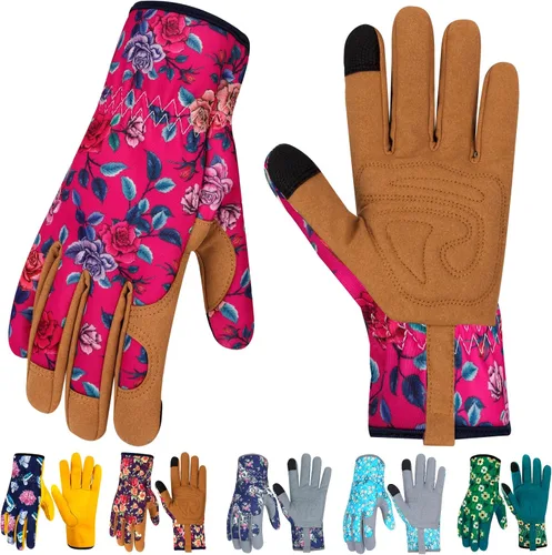 Vista 49 de Guantes de Jardinería de Cuero MERTURN para Mujeres, Guantes de Jardín a Prueba de Espinas, Guantes de Trabajo Compatibles con Pantalla Táctil