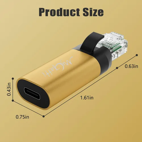 Vista 6 de Adaptador USB C a Ethernet, nueva idea RJ45 macho a USB C hembra adaptador de red LAN, chip inteligente incorporado, simplemente inserta cables