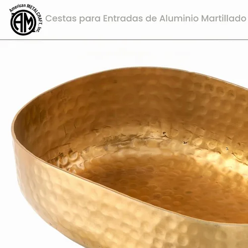 Vista 5 de American Metalcraft ABHG69 - Cesta de Entrée de Aluminio Martillado, Ovalada, Dorada, 48 Onzas Dorado