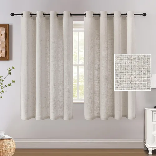 Vista 12 de H.VERSAILTEX - Cortinas de lino de 63 pulgadas de largo, juego de 2 paneles, cortinas de campo completamente filtradas de luz para privacidad