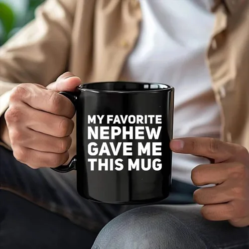 Vista 5 de Taza de café de cerámica con texto en inglés «My Favorite Nephew Gave Me This Gift To Uncle Auntie», para el Día de la Madre, Día del Padre