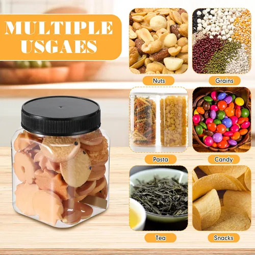 Vista 4 de Nosiny 6 tarros de plástico transparente de 24 onzas con tapas, recipientes cuadrados de plástico grandes para dulces con tapas de rosca, Negro