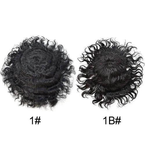 Vista 3 de Afro Curl Black Mens Toupee Afro Americano Unidades de Cabello para Hombres Negros Kinky Rizado Fino Mono Brasileño Cabello Humano Pelucas Hombres