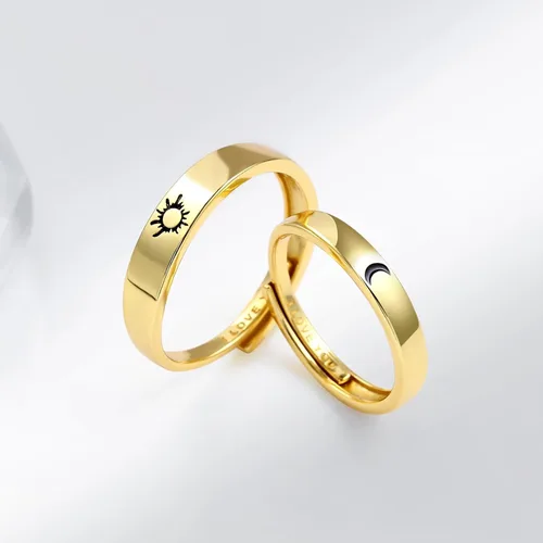 Vista 2 de Beydodo Anillos de plata 925 personalizados ajustables con sol y luna a juego grabados I LOVE YOU Anillos para parejas Anillos de boda