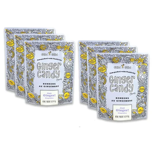 Vista 27 de Gem Gem Caramelos de jengibre masticables de sabor a limón, muestras de degustación de 1.25 oz