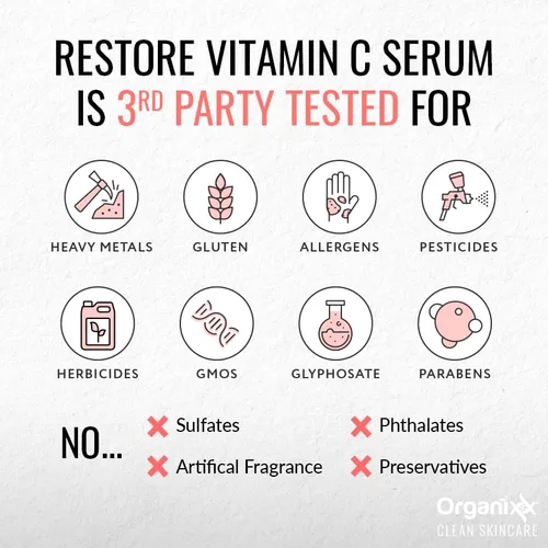 Vista 7 de Organixx Restore Vitamin C, suero facial diario con ácido hialurónico, vitamina E orgánica, hamamelis, glicerina y aloe vera, fórmula iluminadora
