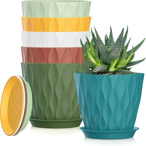 Vista 17 de Macetas SQKH de 4 pulgadas, juego de 6 macetas de interior, macetas con agujeros de drenaje y bandejas para orquídeas, violetas, suculentas, hierbas