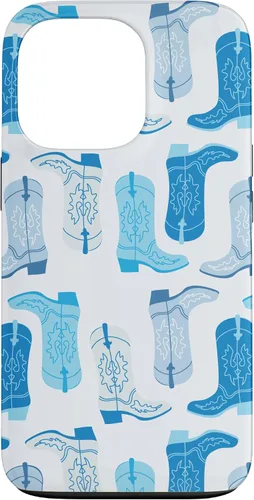 Vista 10 de Cowboy Boot Illustration Preppy Western Pastel Blue and Cyan Case for iPhone 17