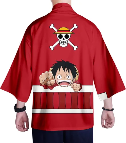 Vista 2 de DELIHOM Kimono de anime Monkey D. Luffy, capa de Roronoa Zoro, cárdigan, para Halloween, cosplay, disfraz unisex