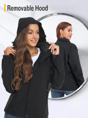 Vista 4 de SaphiRose Chaqueta impermeable para mujer, ligera, para exteriores, con capucha extraíble