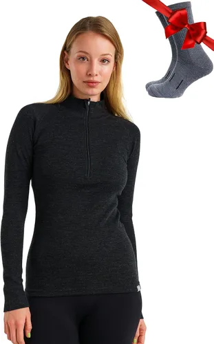 Vista 20 de Suéter 100% de lana merino con cremallera para mujer, capa base térmica con . 250 negro