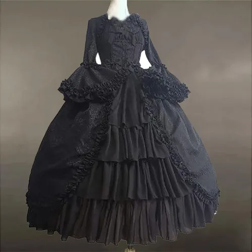 Vista 3 de Attine Vestidos de lolita renacentista para mujer, disfraz medieval de Halloween, corte victoriano, fiesta de baile, ropa rococó irlandesa