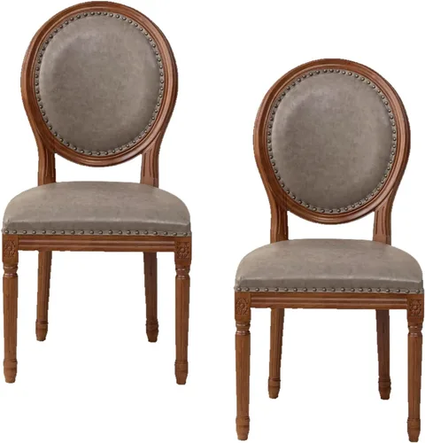 Vista 12 de Juego de sillas de comedor de madera 1/2/4, sillas de cocina tapizadas con asiento de cuero, silla de comedor rústica, silla lateral sin brazos