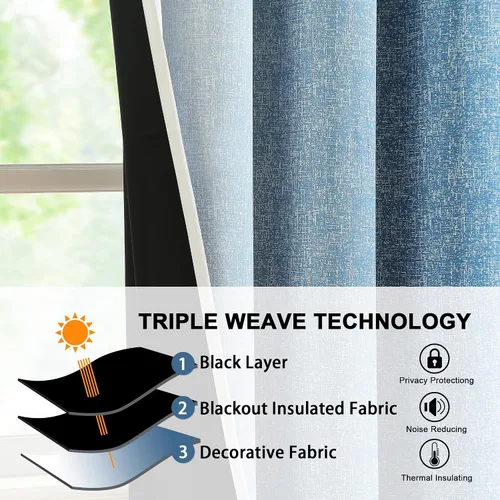 Vista 3 de Cortinas Completamente Opacas Azul Degradado de 63 pulgadas de Largo para Sala de Estar y Dormitorio, Cortinas con Aislamiento Térmico para Navidad
