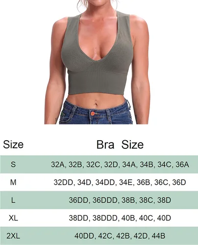 Vista 2 de Venbond - Ombliguera sexy sin mangas y costuras para mujeres, camiseta estriada sin mangas, escote profundo y cuello en V, con almohadillas