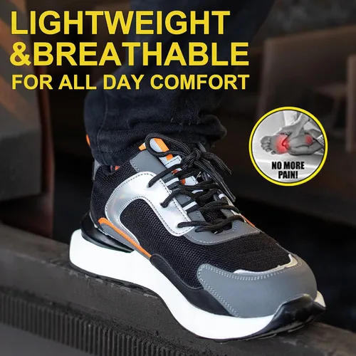Vista 4 de Zapatos de trabajo con punta de acero para hombres y mujeres, ligeros, indestructibles, a prueba de pinchazos, cómodos, zapatos de seguridad