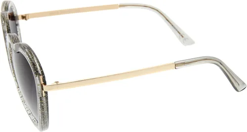 Vista 3 de zeroUV Lentes de sol con forma de corazón de sien de metal transparente con marco de purpurina para mujer, 2.087in