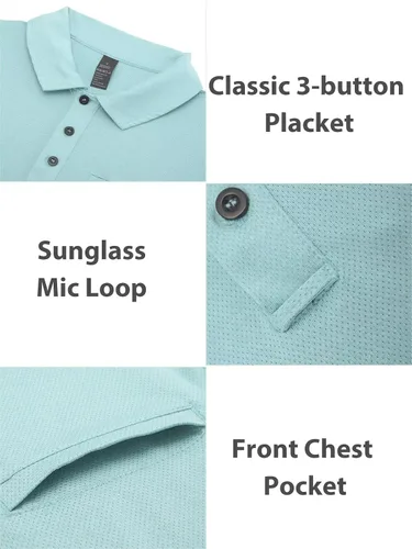 Vista 5 de marami Camisetas de golf para hombre, de secado rápido, ajustadas, de manga corta, transpirables, casuales, con bolsillo