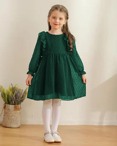 Vista 2 de Vestidos de verano para niñas pequeñas, con volantes, sin mangas, con lunares suizos, vestido de fiesta sólido para 18M-6 años