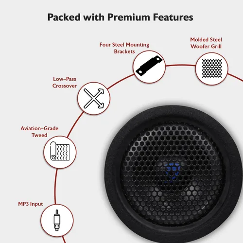 Vista 7 de Rockville RTB80A, subwoofer de bajos alimentado de 8 pulgadas y 400 W, forma de tubo con entrada mp3
