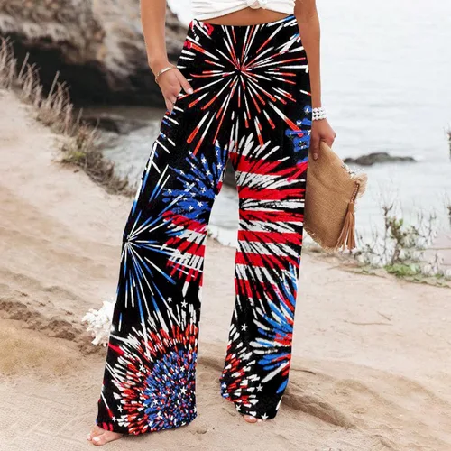Vista 3 de SZITOP Pantalones de lino para mujer cintura fruncida pantalones de pierna ancha casuales sueltos de cintura alta pantalones de descanso