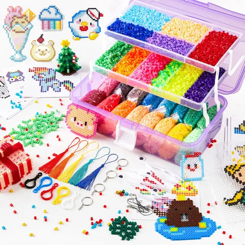 Vista 8 de Juego de cuentas fusibles, 21,000 piezas de cuentas fusibles, 22 colores de 0.197 in para niños, incluye 8 papel de planchar, 48 patrones, 4