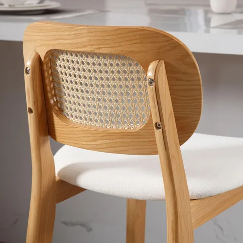 Vista 7 de ROCITY Juego de 2 taburetes de mimbre para mostrador, taburetes tapizados de madera natural, taburete de bar de granja, sillas de bar de lino beige
