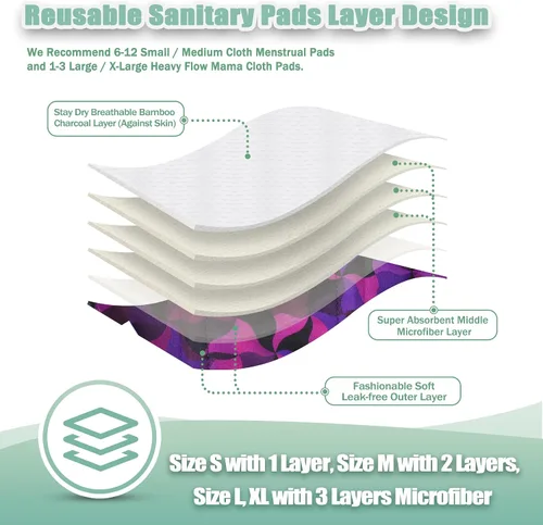 Vista 3 de wegreeco Almohadillas menstruales reutilizables de carbón – Almohadillas sanitarias reutilizables Forros de bragas reutilizables Almohadilla