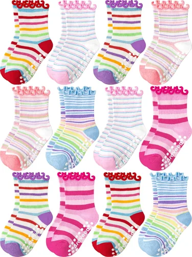 Vista 9 de Calcetines para niñas pequeñas, paquete de 12 calcetines de algodón para bright rainbow