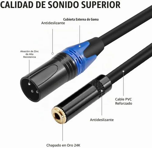 Vista 2 de Cable macho de 1/8 a XLR, cable adaptador de convertidor de audio macho TRS estéreo hembra de 0.138 in (1/8 pulgadas) - 1 pie/11.8 in