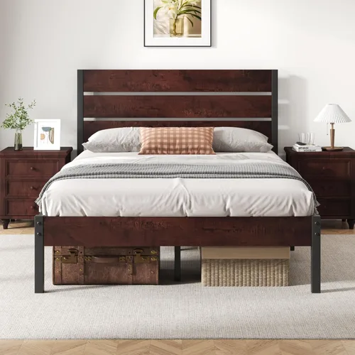 Vista 11 de Fluest Base de cama con cabecera y estribo, con almacenamiento debajo de la cama, sistema de soporte totalmente metálico, no necesita somier, fácil