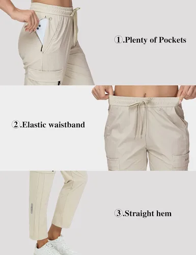 Vista 4 de MoFiz Pantalones de senderismo para mujer de secado rápido ligeros pantalones de tobillo con bolsillos