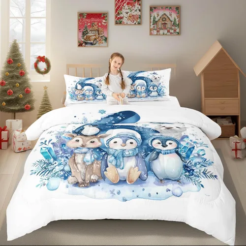 Vista 28 de Manfei Juego de edredón de calavera de azúcar para niños, juego de ropa de cama con temática de calaveras de Halloween, ropa de cama de estilo Azul