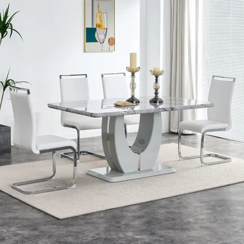 Vista 8 de LKTART Morden Morden - Mesa de comedor rectangular de grano de mármol de imitación para cocina, comedor, sala de reuniones, color gris
