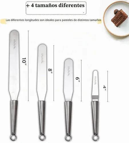 Vista 2 de Juego de espátulas para glaseado de pasteles, 4, 6, 8, 10 pulgadas, cuchillo esparcidor de glaseado para hornear, decorar pasteles