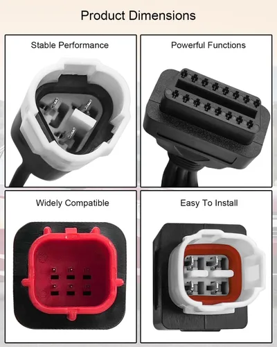 Vista 5 de Adaptador de diagnóstico OBD2 3 en 1 compatible con Yamaha Euro5 motocicleta Honda CRF KTM Moto Guz-zi Piag-gio Vespa, cable adaptador OBD2, cable