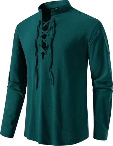 Vista 14 de LucMatton Camisa de manga larga para hombre, estilo retro, con cordones, medieval, renacentista, pirata, vikingo, steampunk, gótico, victoriano