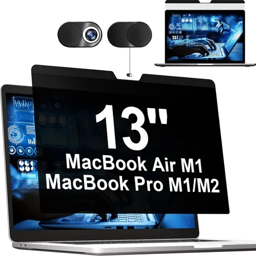 Vista 11 de Pantalla magnética de privacidad para MacBook Pro de 13 pulgadas (2016-2022, M1, M2), filtro de luz azul antirreflejos con cubierta de cámara