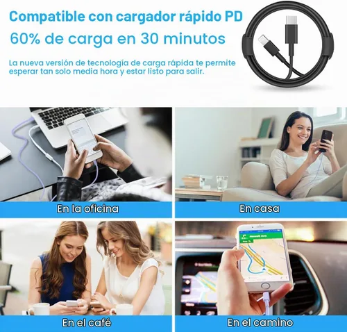 Vista 6 de Cargador extra largo de 10 pies para iPhone 14, 13, 12, carga rápida, paquete de 2 cargadores súper rápidos de 20 W con cable de carga rápida largo